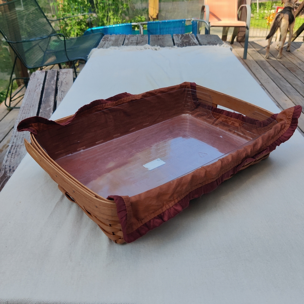 1995 Longaberger Rectangle Basket 20x14" Liner Protector Signed Handwoven READ
